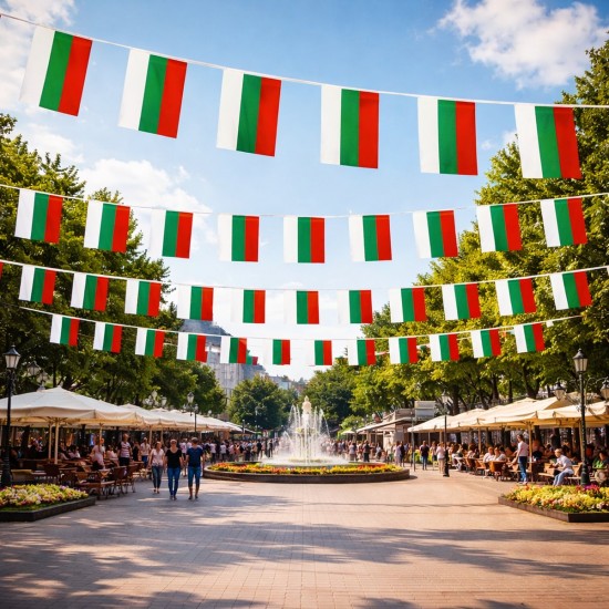 Гирлянд с 18 знамена на България на лента - 5 метра