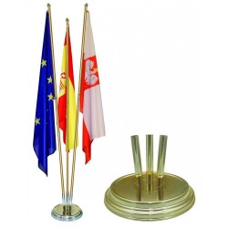 Златиста интериорна стойка за зала от метал за три знамена - 220 см.