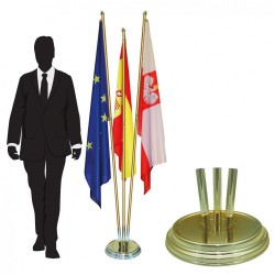 Златиста интериорна стойка за зала от метал за три знамена - 220 см.