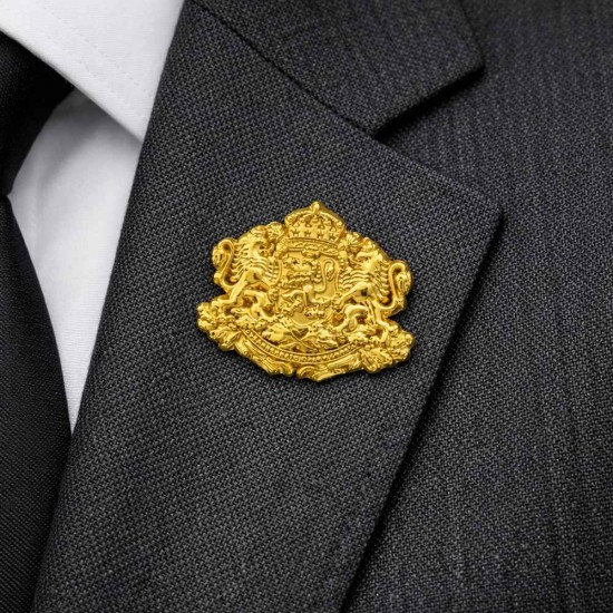 Релефна метална значка с герб на България - позлата 24к