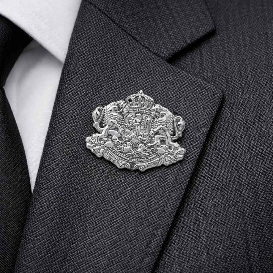 Релефна метална значка с герб на България - сребриста