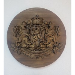 Герб на България дърворезба върху кръгла основа - пано