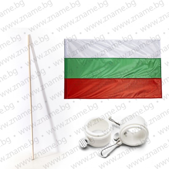 Знаме на България 60/100 см. за външни условия, дървен кол 130 см. с антиусукващ механизъм