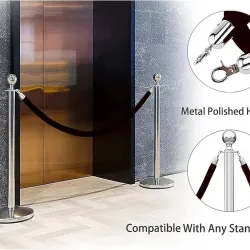 Комплект две сребристи ограничителни колчета с едно черно въже