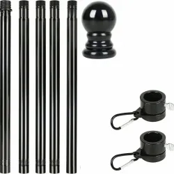 Черна сглобяема метална дръжка за знаме до 180 см. с декоративен връх и антиусукващ механизъм