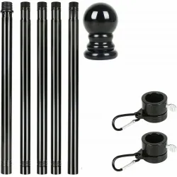 Черна сглобяема метална дръжка за знаме до 180 см. с декоративен връх и антиусукващ механизъм