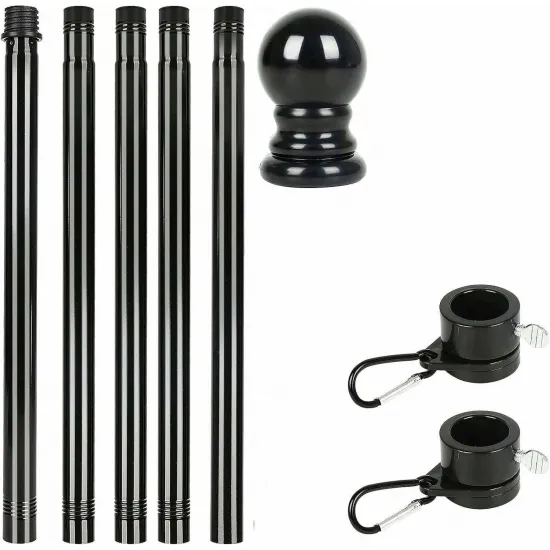 Черна сглобяема метална дръжка за знаме до 180 см. с декоративен връх и антиусукващ механизъм