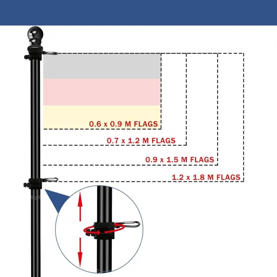 Черна сглобяема метална дръжка за знаме до 180 см. с декоративен връх и антиусукващ механизъм